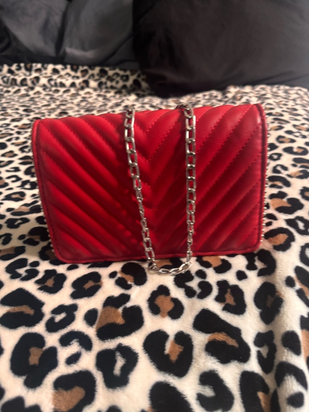 Red Leather Handbag with Gold Hardware